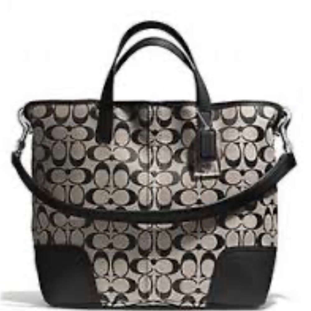 Coach Hadley Signature Tan/Black Duffle Tote Bag A1480-F28981